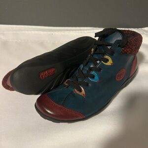 Rieker Blue and Red Ankle Boots